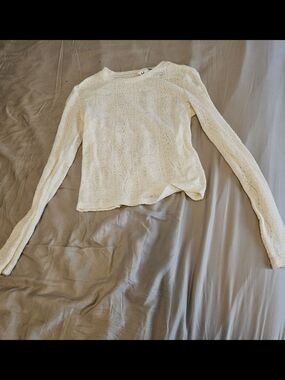 Commense Cream Open-Knit Long-Sleeve Top